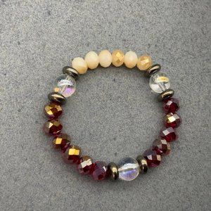 Multicolor Faceted Stretch Bracelet Ruby Red Gunmetal Silver Clear Cream Beige